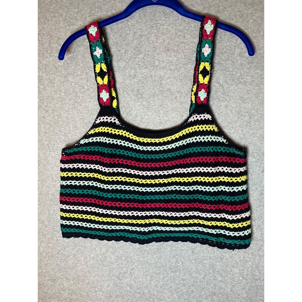 Jessica Simpson‎ Crop Tank Top Womens XL Knitted Crochet Striped Colorful Boho